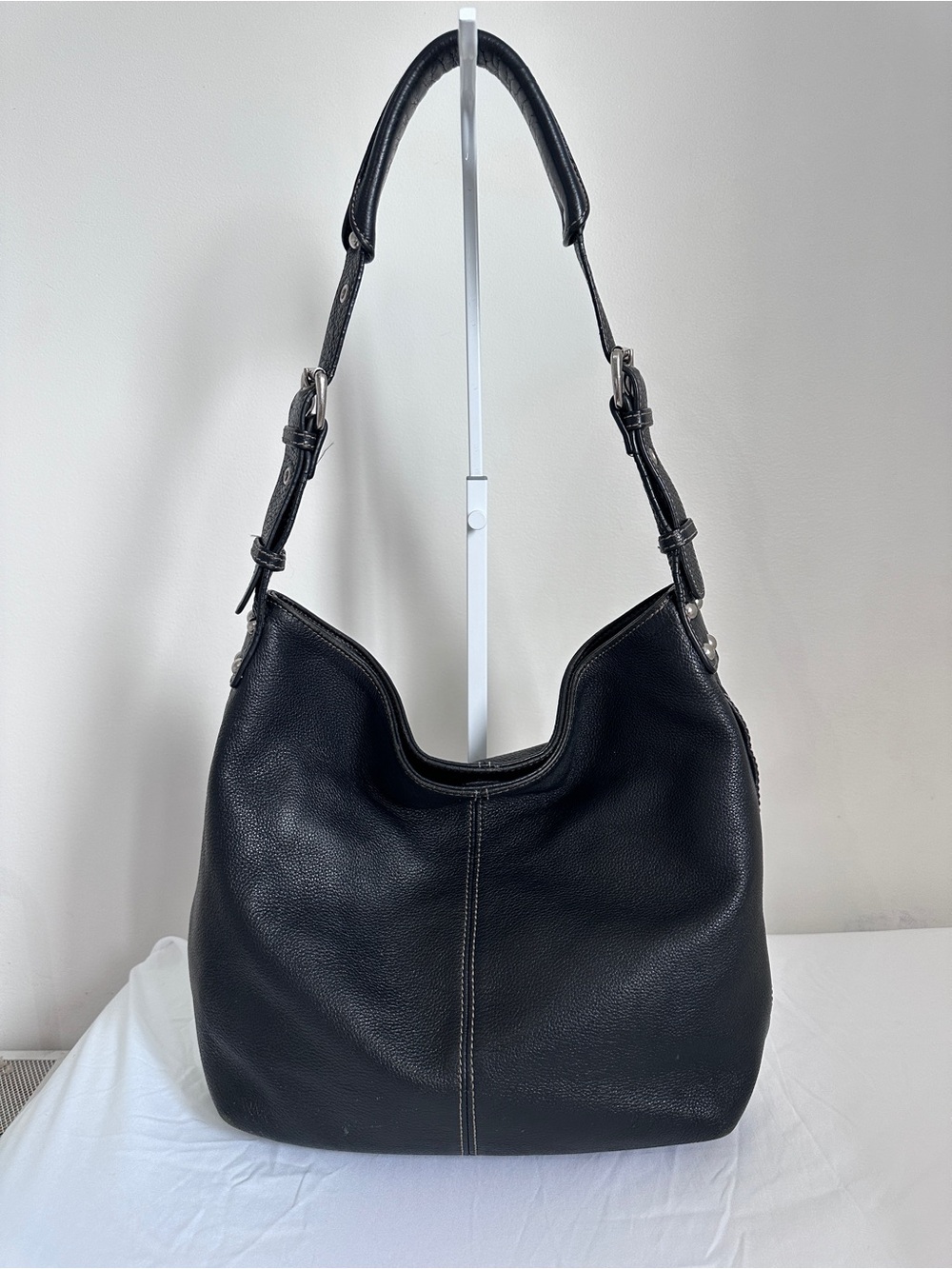 Tignanello Black Pebbled Leather Hobo Bag